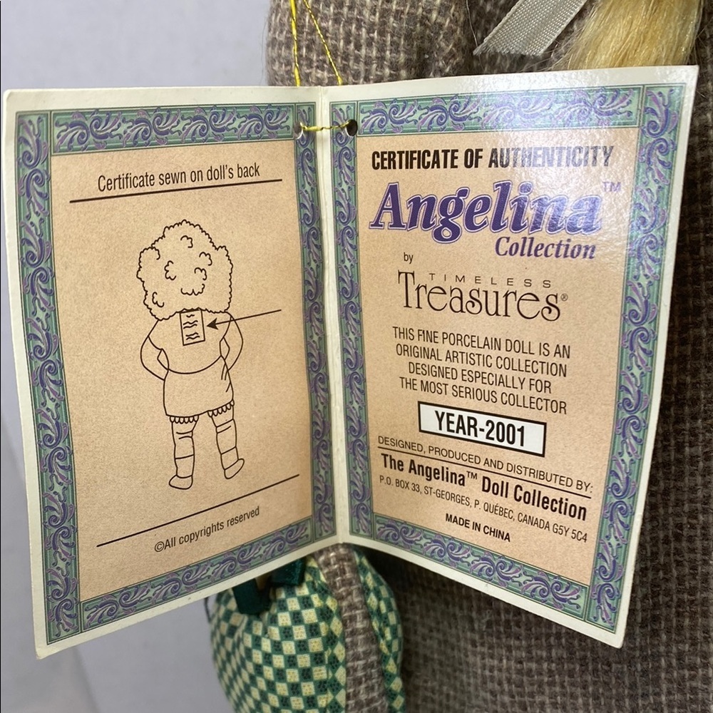 Vintage 2001 Angelina Collection Green and Brown Doll with Accessory - Picture 7 of 14